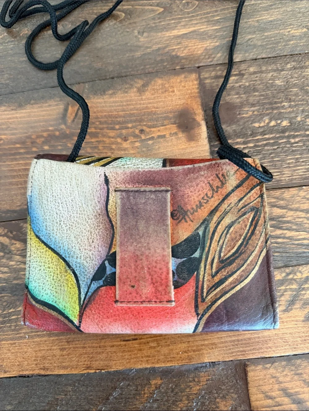🎨 Anuschka Hand-Painted Leather Convertible 3-Way Tri-Fold Wallet 🎨 crossbody